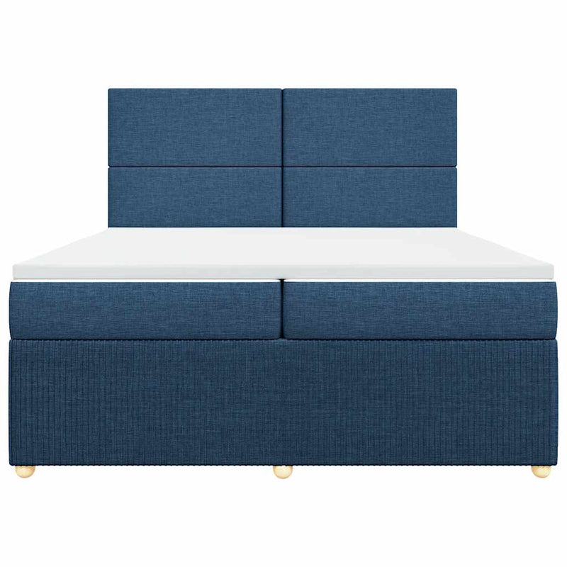 Pat box spring cu saltea, albastru, 200x200 cm, textil
