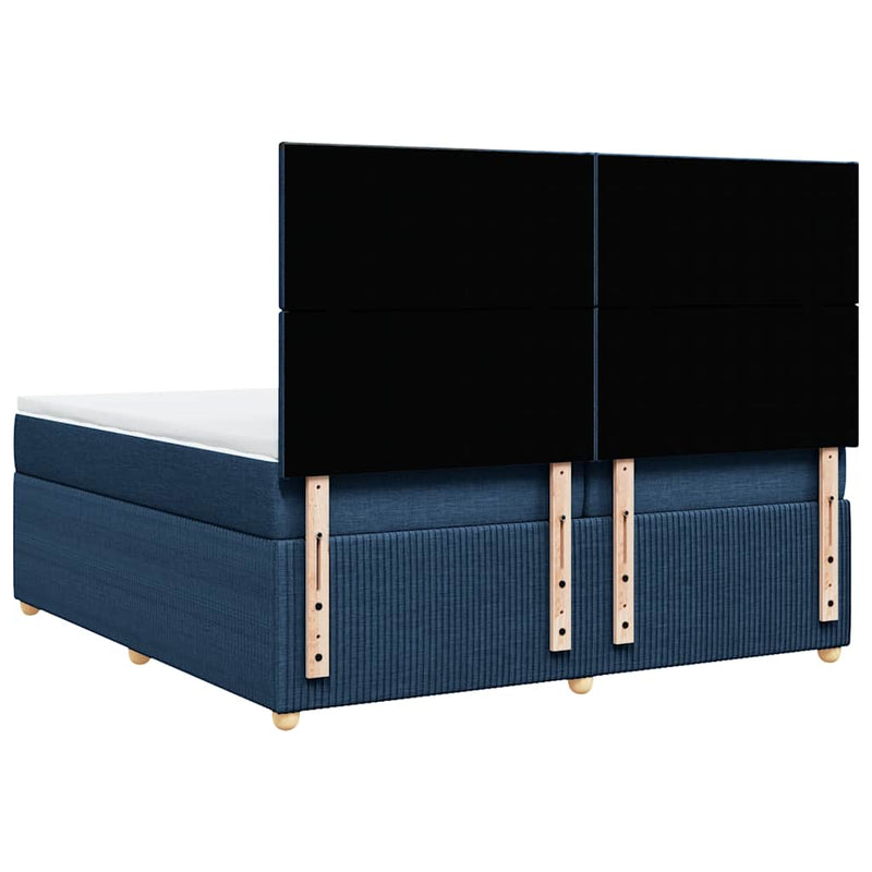 Pat box spring cu saltea, albastru, 200x200 cm, textil
