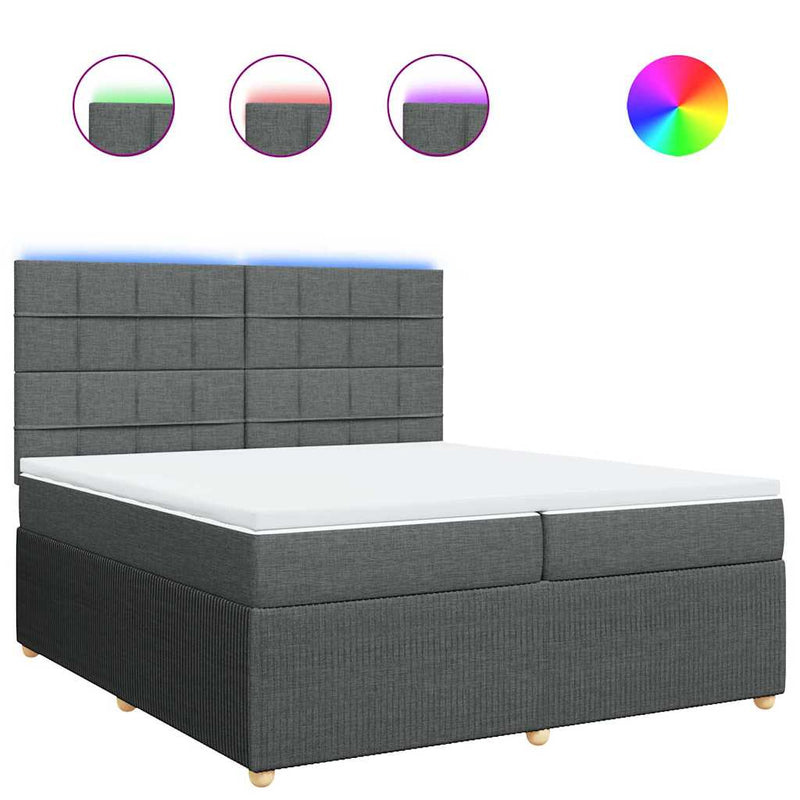 Pat box spring cu saltea, gri închis, 200x200 cm, textil