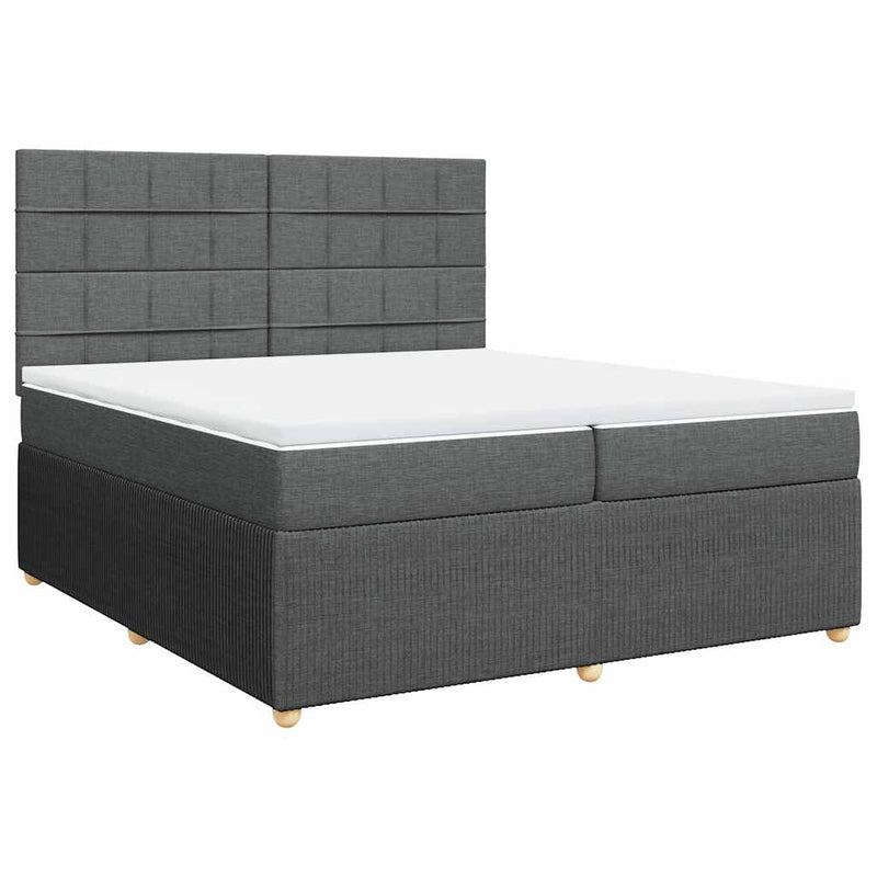 Pat box spring cu saltea, gri închis, 200x200 cm, textil