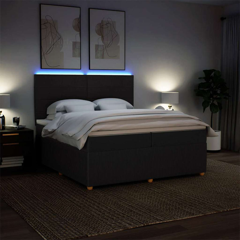 Pat box spring cu saltea, negru, 200x200 cm, textil