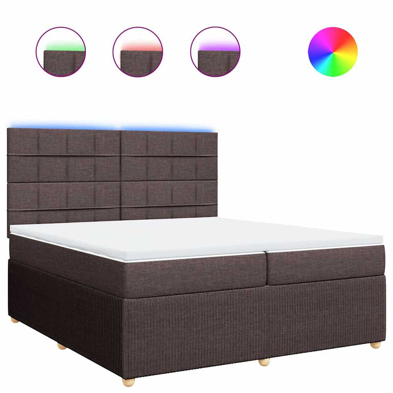 Pat box spring cu saltea, maro închis, 200x200 cm, textil