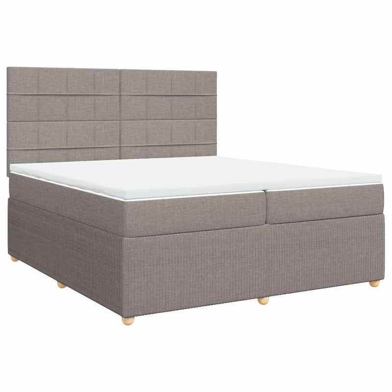 Pat box spring cu saltea, gri taupe, 200x200 cm, textil