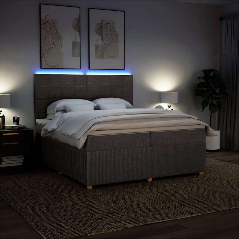 Pat box spring cu saltea, gri taupe, 200x200 cm, textil