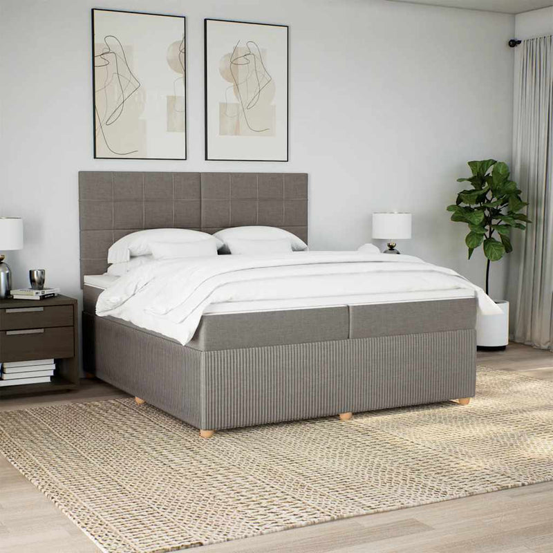 Pat box spring cu saltea, gri taupe, 200x200 cm, textil