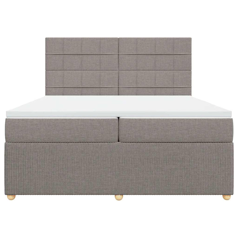 Pat box spring cu saltea, gri taupe, 200x200 cm, textil