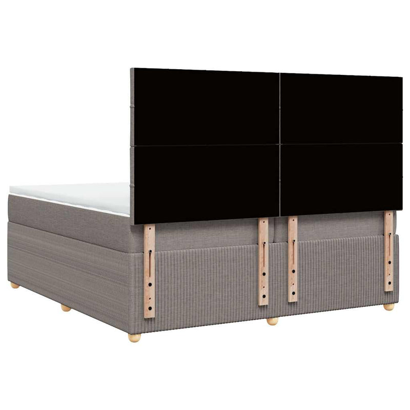 Pat box spring cu saltea, gri taupe, 200x200 cm, textil