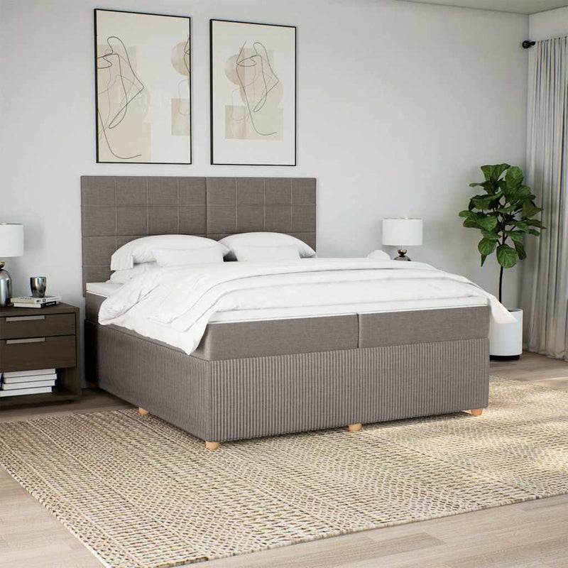 Pat box spring cu saltea, gri taupe, 200x200 cm, textil