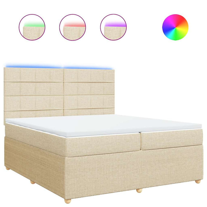 Pat box spring cu saltea, crem, 200x200 cm, textil