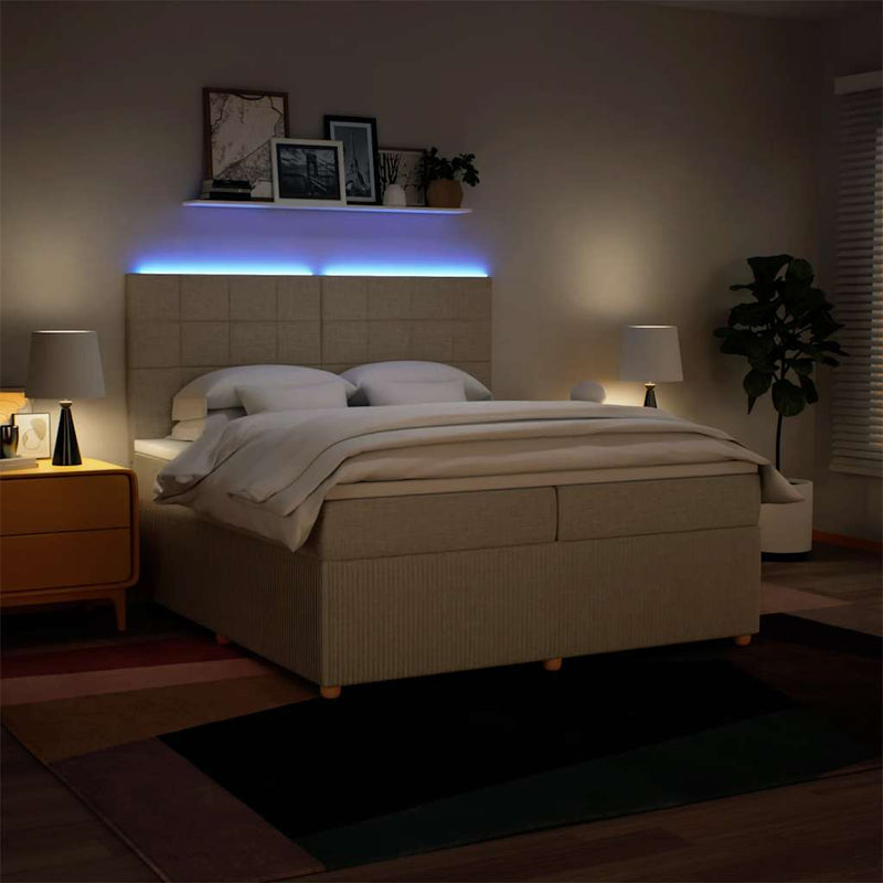 Pat box spring cu saltea, crem, 200x200 cm, textil