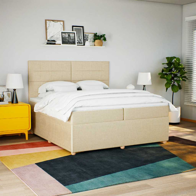 Pat box spring cu saltea, crem, 200x200 cm, textil