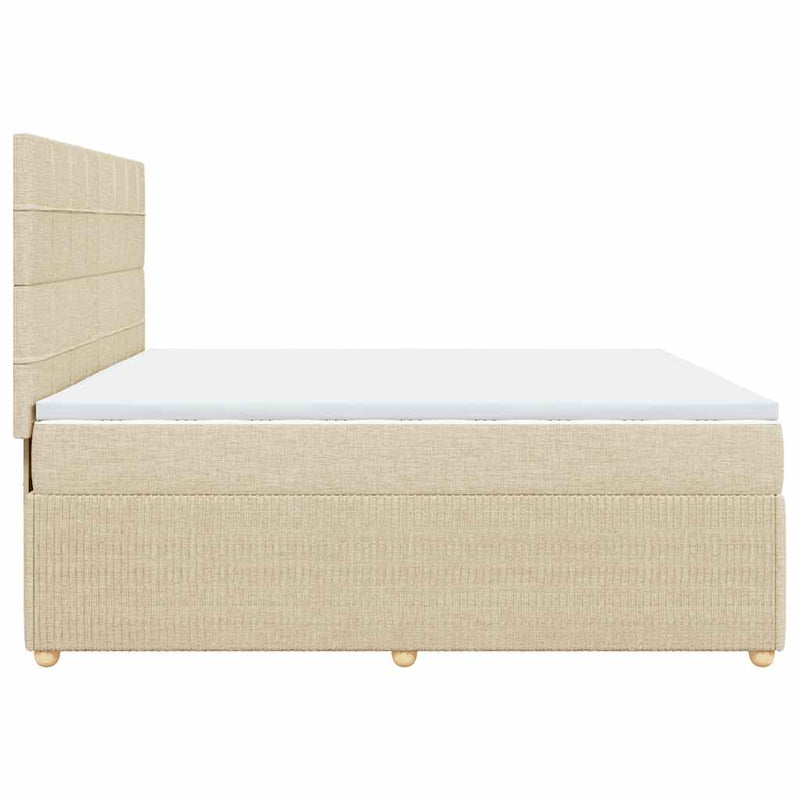 Pat box spring cu saltea, crem, 200x200 cm, textil