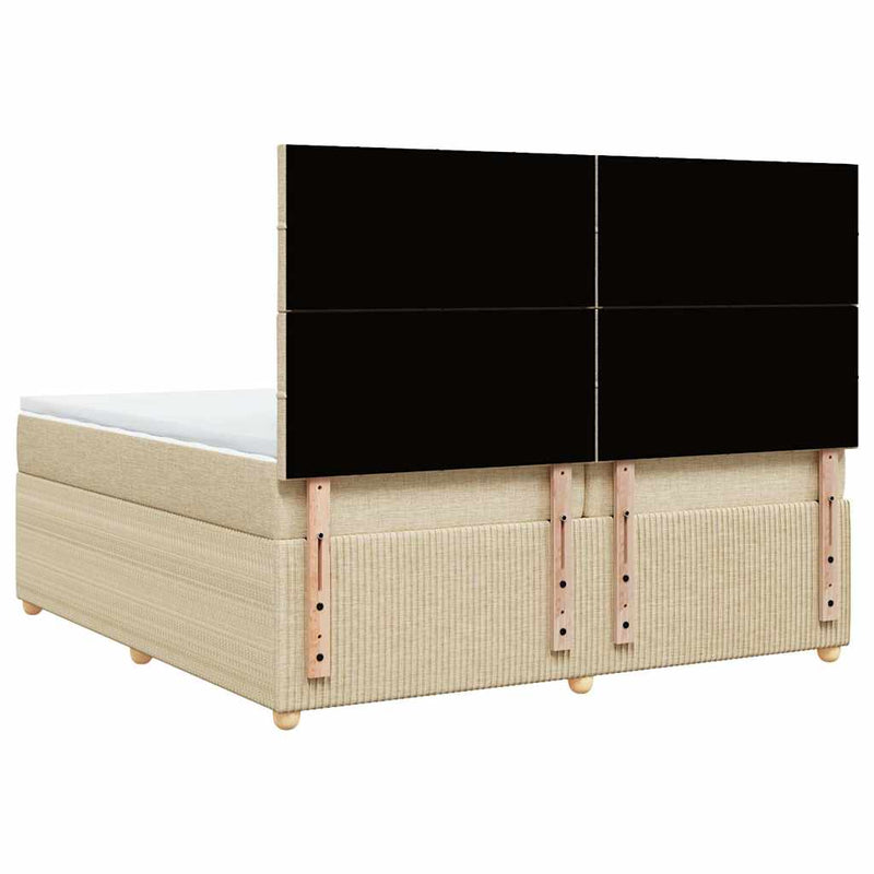 Pat box spring cu saltea, crem, 200x200 cm, textil