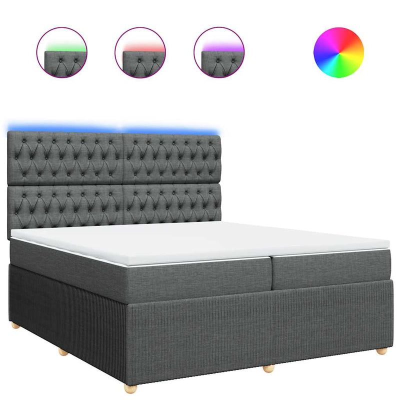 Pat box spring cu saltea, gri închis, 200x200 cm, textil