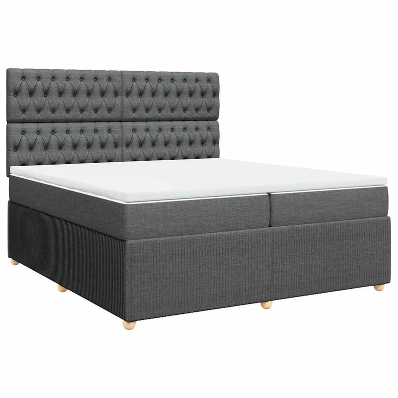 Pat box spring cu saltea, gri închis, 200x200 cm, textil