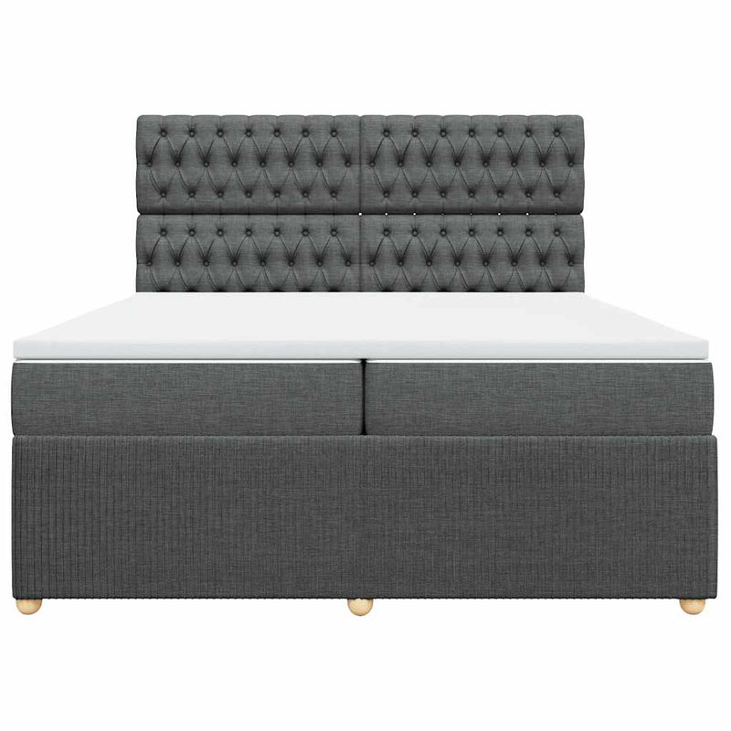 Pat box spring cu saltea, gri închis, 200x200 cm, textil