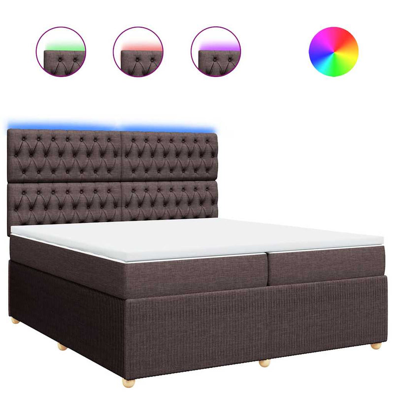 Pat box spring cu saltea, maro închis, 200x200 cm, textil