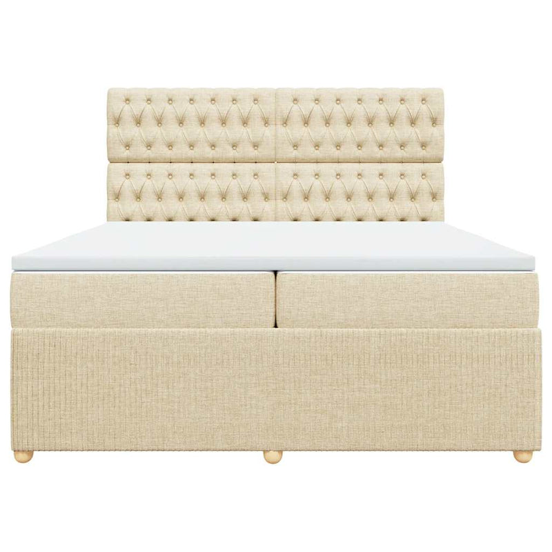 Pat box spring cu saltea, crem, 200x200 cm, textil