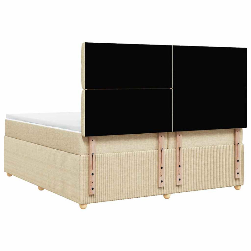 Pat box spring cu saltea, crem, 200x200 cm, textil