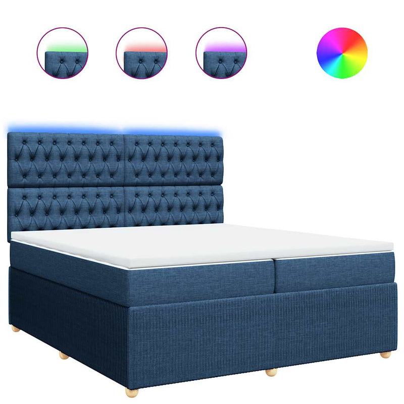 Pat box spring cu saltea, albastru, 200x200 cm, textil