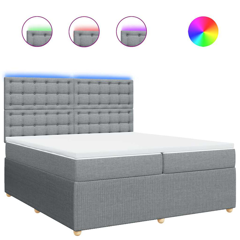 Pat box spring cu saltea, gri deschis, 200x200 cm, textil