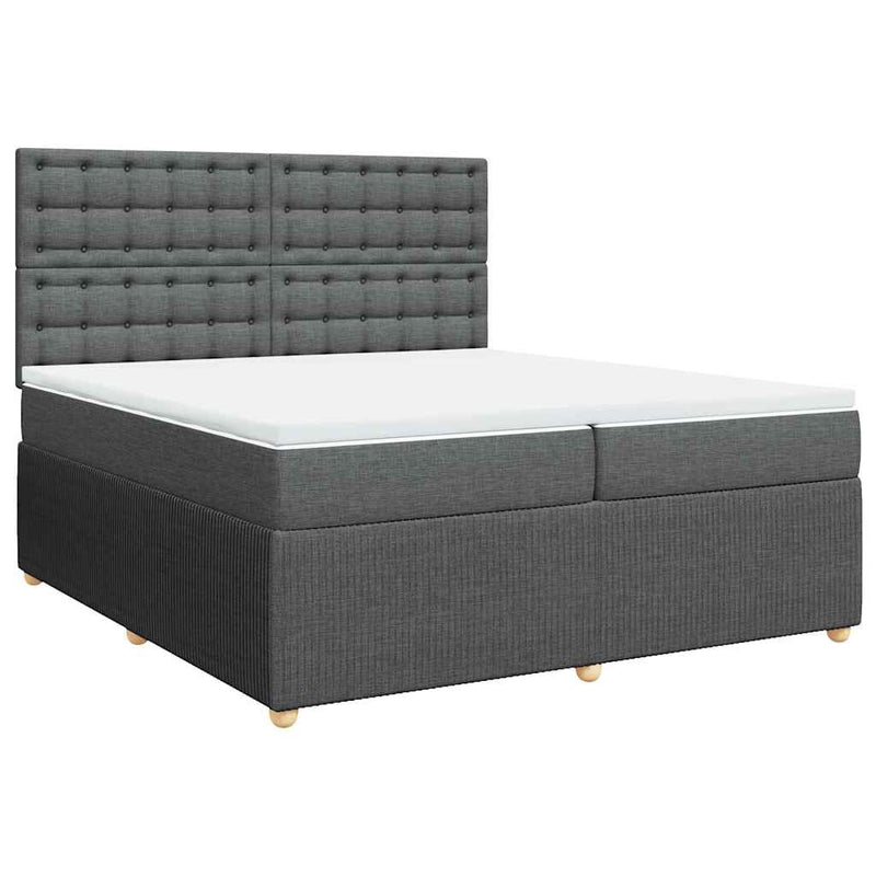 Pat box spring cu saltea, gri închis, 200x200 cm, textil