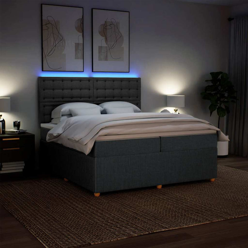 Pat box spring cu saltea, gri închis, 200x200 cm, textil
