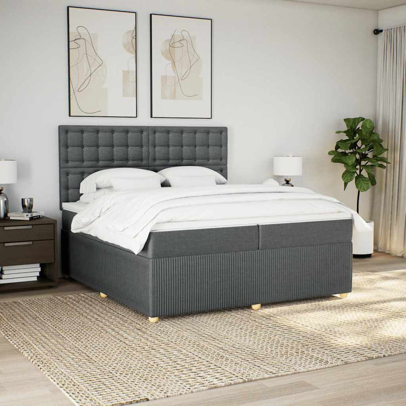 Pat box spring cu saltea, gri închis, 200x200 cm, textil