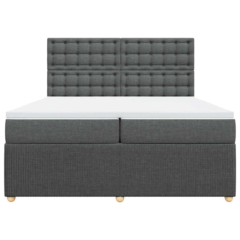 Pat box spring cu saltea, gri închis, 200x200 cm, textil