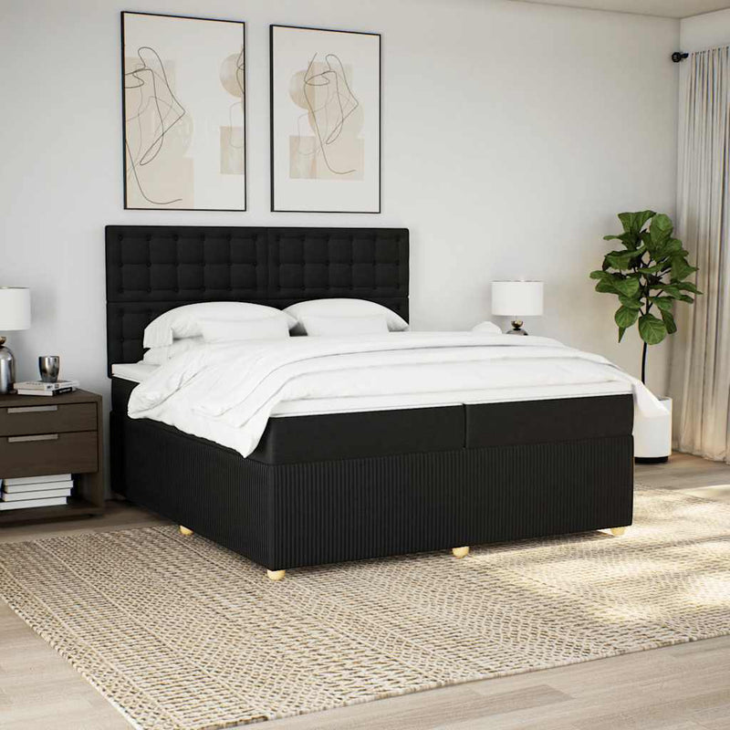 Pat box spring cu saltea, negru, 200x200 cm, textil