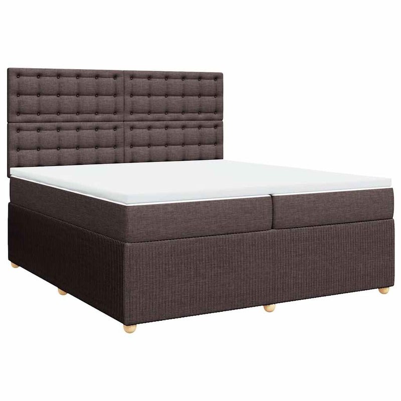 Pat box spring cu saltea, maro închis, 200x200 cm, textil