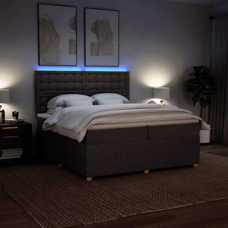 Pat box spring cu saltea, maro închis, 200x200 cm, textil