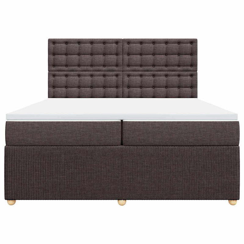 Pat box spring cu saltea, maro închis, 200x200 cm, textil