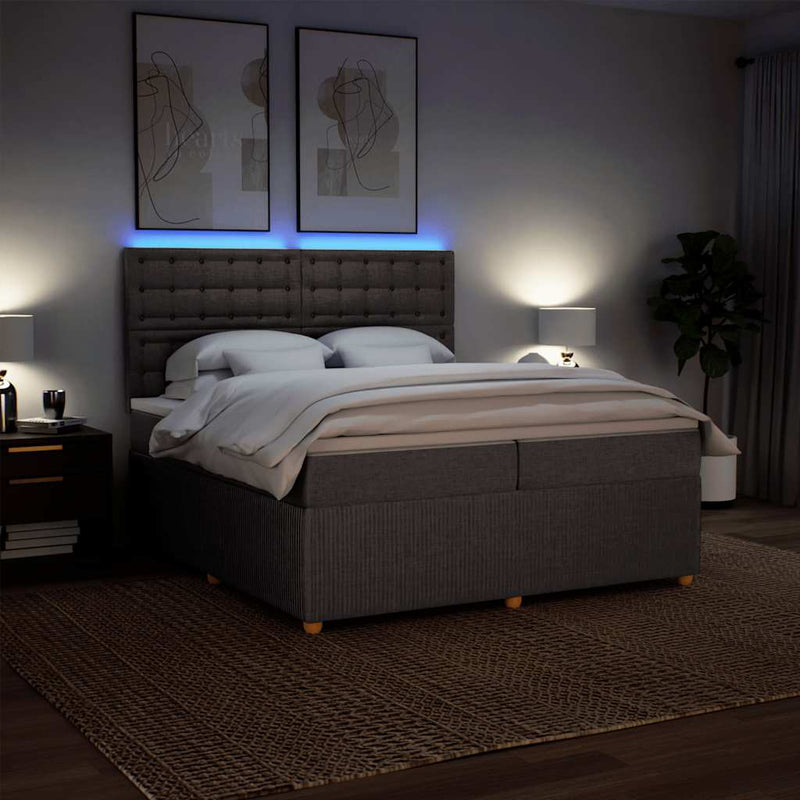 Pat box spring cu saltea, gri taupe, 200x200 cm, textil