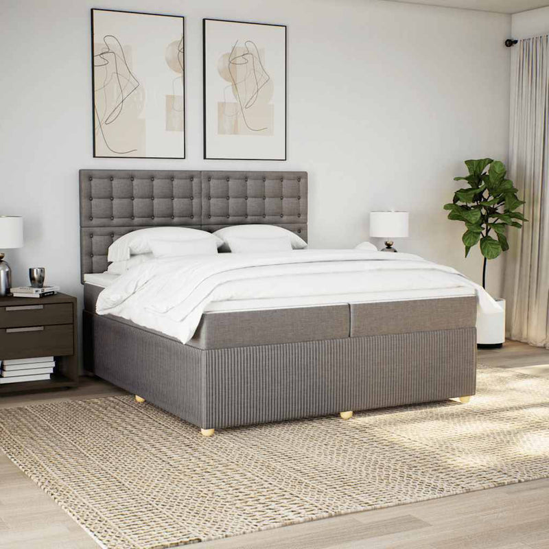 Pat box spring cu saltea, gri taupe, 200x200 cm, textil