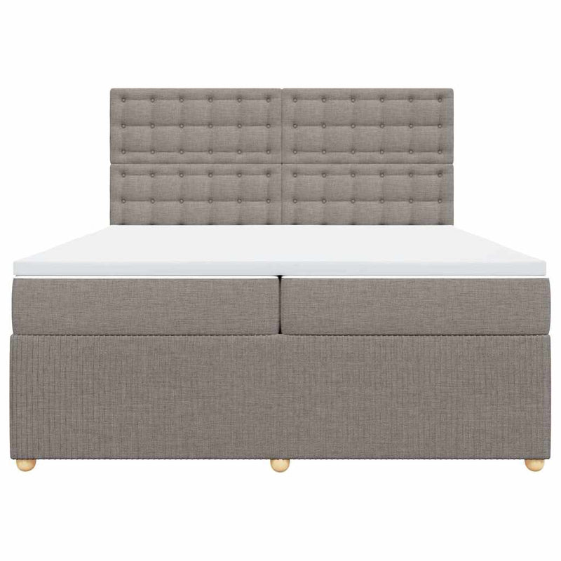 Pat box spring cu saltea, gri taupe, 200x200 cm, textil