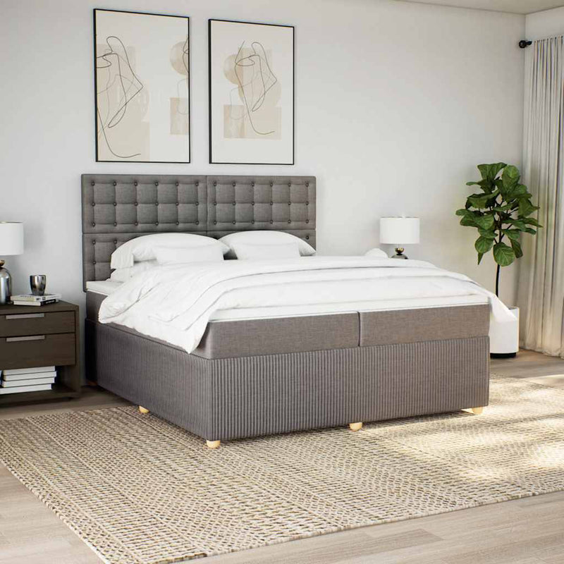 Pat box spring cu saltea, gri taupe, 200x200 cm, textil