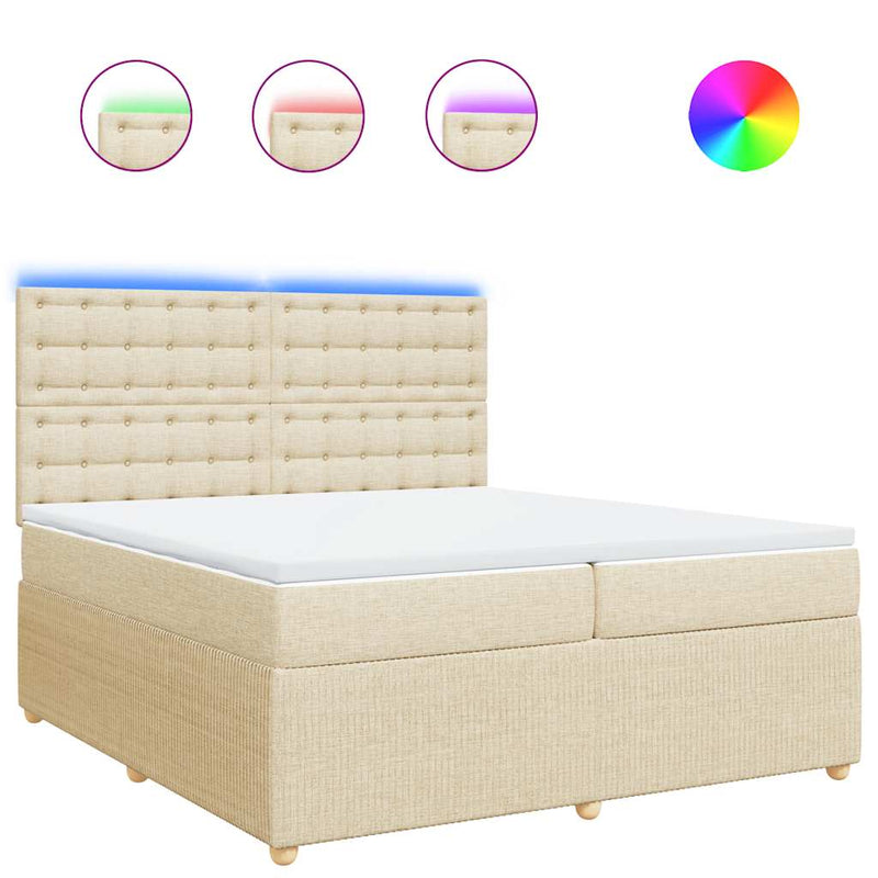 Pat box spring cu saltea, crem, 200x200 cm, textil