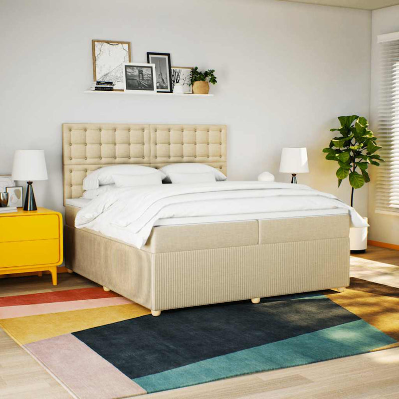 Pat box spring cu saltea, crem, 200x200 cm, textil
