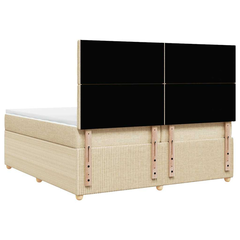 Pat box spring cu saltea, crem, 200x200 cm, textil