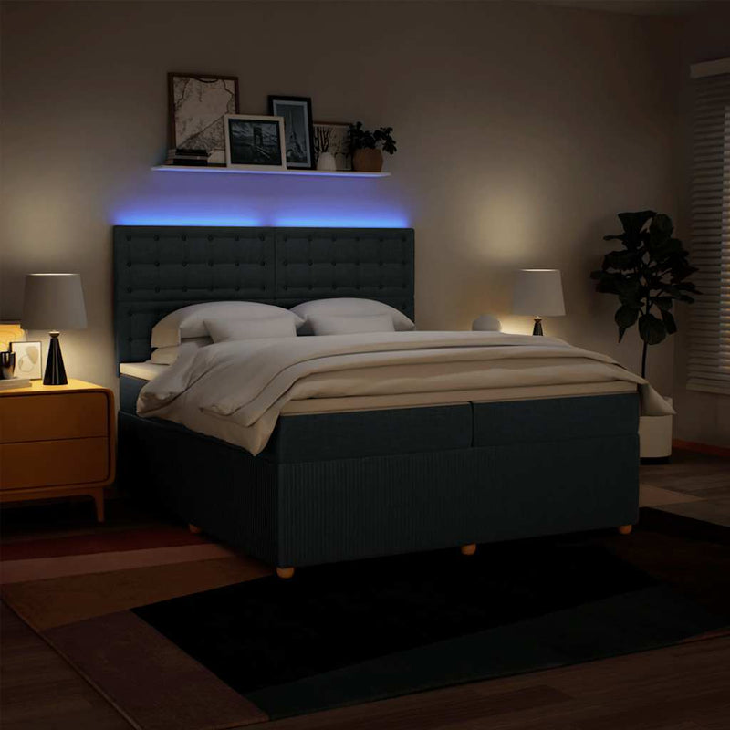 Pat box spring cu saltea, albastru, 200x200 cm, textil