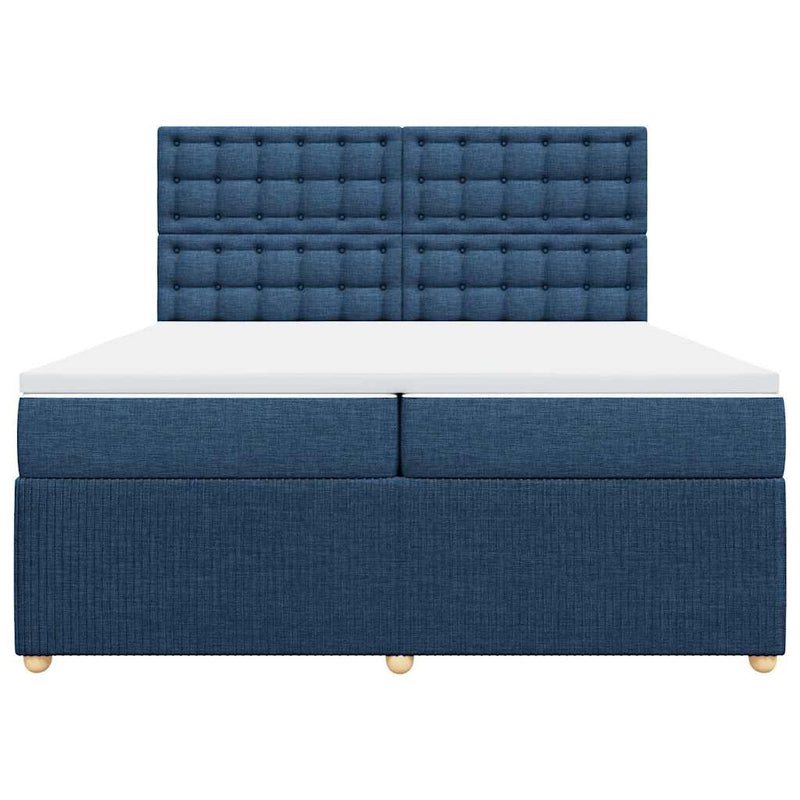 Pat box spring cu saltea, albastru, 200x200 cm, textil