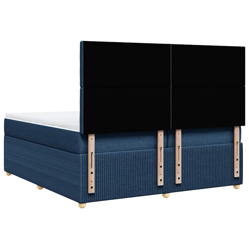 Pat box spring cu saltea, albastru, 200x200 cm, textil