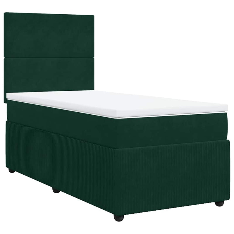 Pat continental cu saltea, verde închis, 80x200 cm, catifea