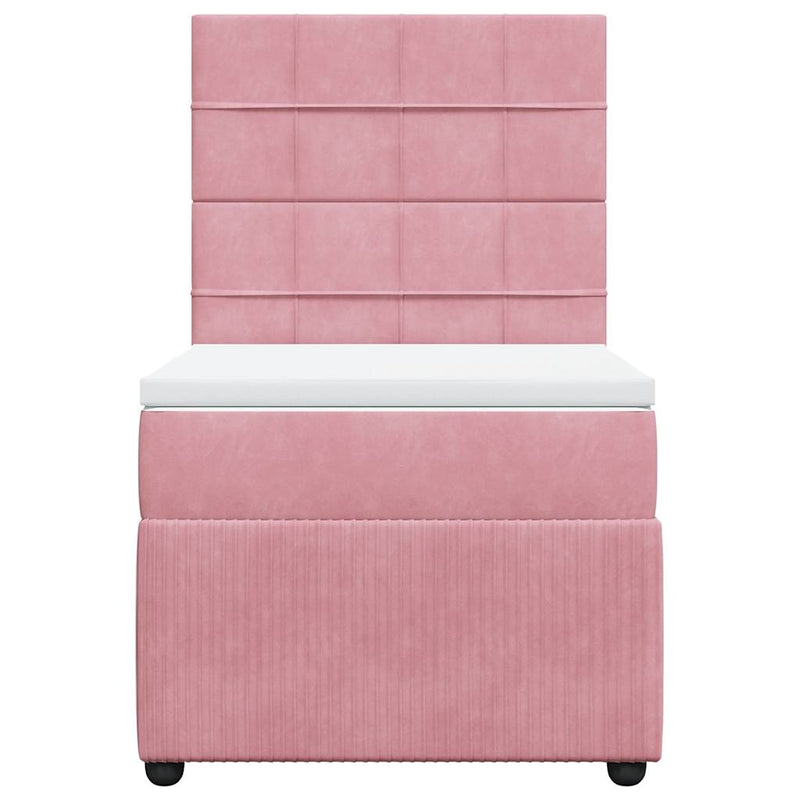 Pat box spring cu saltea, roz, 80x200 cm, catifea