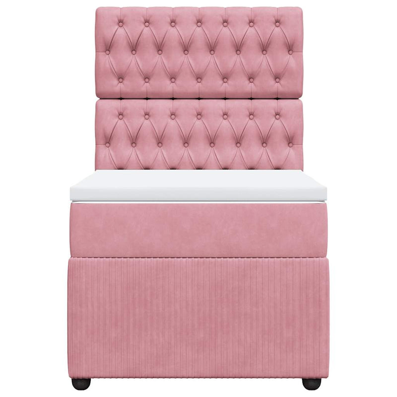 Pat box spring cu saltea, roz, 80x200 cm, catifea
