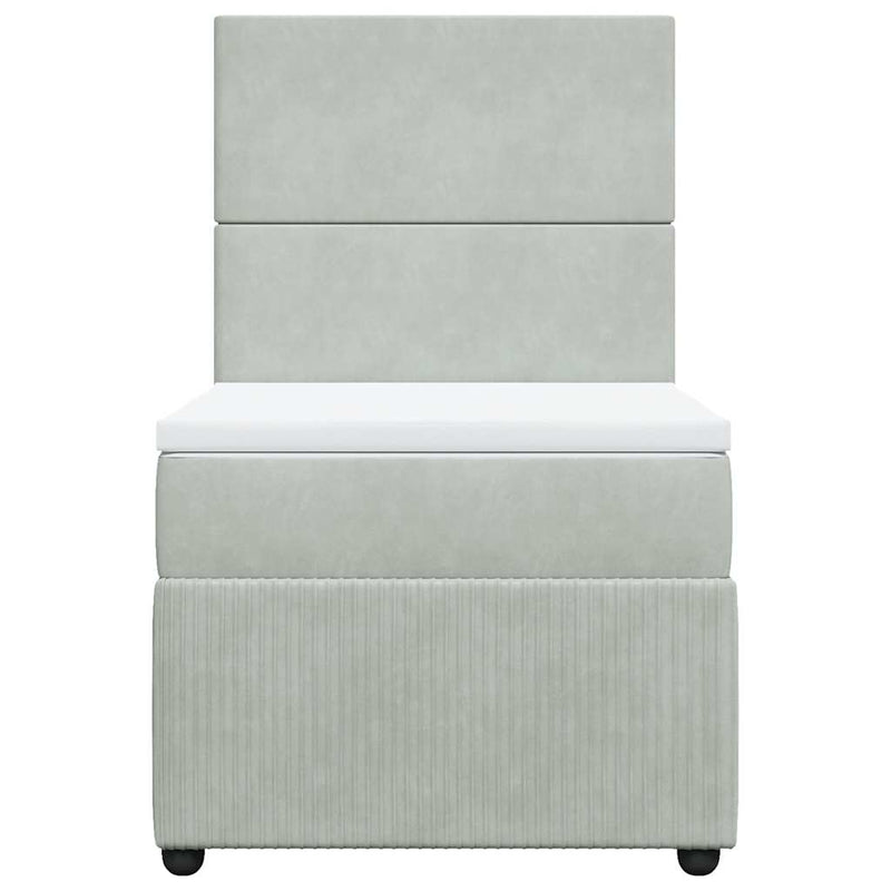 Pat box spring cu saltea, gri deschis, 90x190 cm, catifea