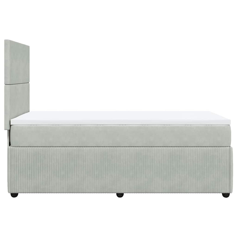 Pat box spring cu saltea, gri deschis, 90x190 cm, catifea