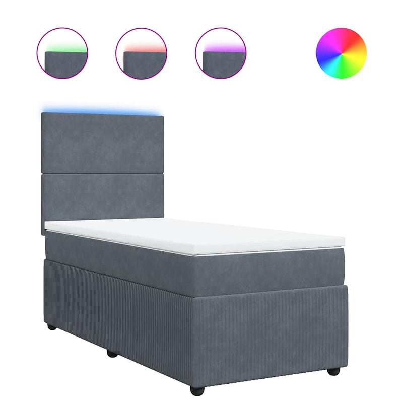 Pat box spring cu saltea, gri închis, 90x190 cm, catifea