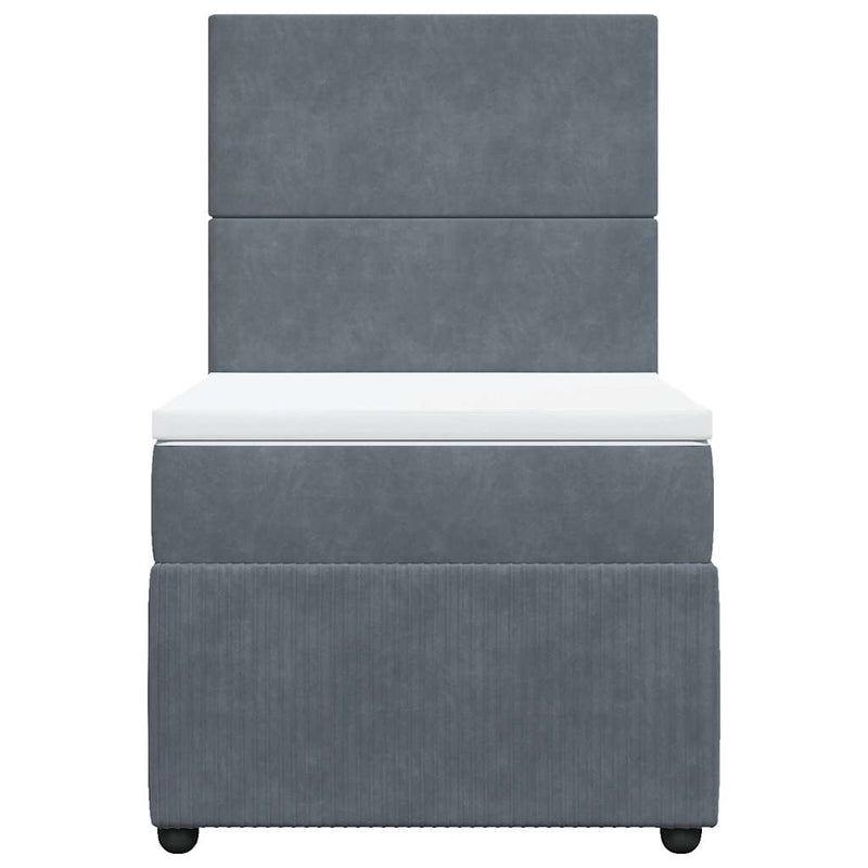 Pat box spring cu saltea, gri închis, 90x190 cm, catifea